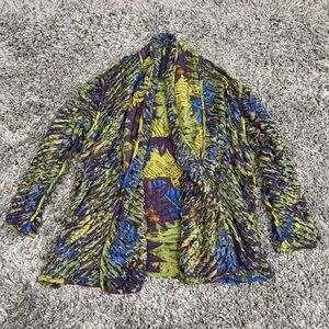Women’s Chenille Colorful Leaf Print Cardigan in Mutli, Size OS